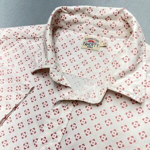 Faherty Brand Mens Button Down Shirt SS performance White Red Heart Geo Med